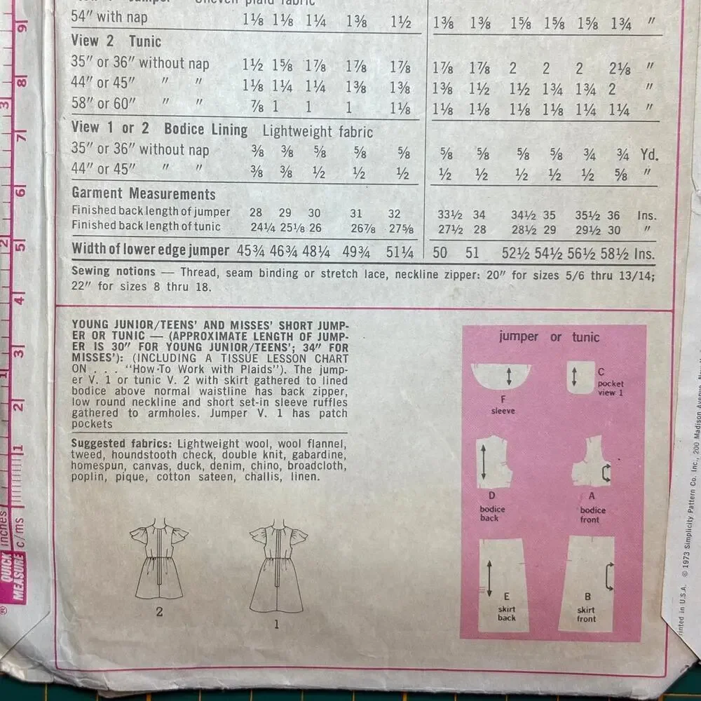 Vintage Simplicity Short Jumper or Tunic Pattern #5796 Size 9/10 CUT Teen/Jr 70s